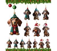 T TAKONE 14 decorazioni per bassotti in acrilico 2D, perfette come decorazione per albero di Natale e decorazioni natalizie per auto (basso)