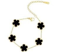 T TAKONE Bracciale Quadrifoglio, 18K Placcato Oro in Nero, Rosso, Bianco e Verde, Bracciale Elegante e Stiloso per Donne alla Moda e Giovani Ragazze, 21 cm, Acciaio inossidabile, Agata