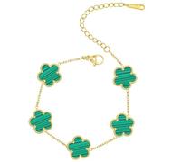 T TAKONE Bracciale Quadrifoglio, 18K Placcato Oro in Nero, Rosso, Bianco e Verde, Bracciale Elegante e Stiloso per Donne alla Moda e Ragazze Giovani, 21 cm, Acciaio inossidabile, Agata