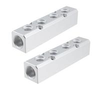 T Tulead - Collettore pneumatico a 4 vie, blocco di distribuzione dell'aria in alluminio, collettore compressore d'aria G1/4, porta di alimentazione G1/2, confezione da 2
