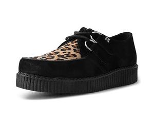 T.U.K. Leather Viva Low Creeper - Scarpe da Uomo e Donna - Colore Camoscio Nero e Leopardo - Taglia EU42