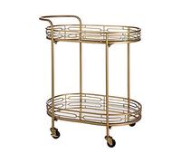 T Wine Tea Service Cart - Carrello ovale dorato su ruote 2 livelli Deluxe metallo specchio vetro superiore carrello da portata, carrello da cucina