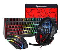 T-Wolf Gaming Combo TF800 - Tappetino per tastiera/mouse/cuffie/mouse con cavo LED RGB retroilluminato per utenti PC gamer, 4 in 1, nero