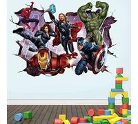 T-YU - Adesivo da parete con immagine in 3D di supereroi che sfondano la parete, con Hulk, Capitan America, Spider-Man, per bambini e ragazzi, per camera da letto, soggiorno (40 x 60 cm)