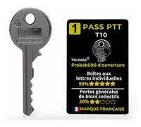 T10-PASS - Chiave Pass PTT T10 - Cassette postali individuali, citofoni a chiave e accesso edifici - Acciaio - Compatibile con serrature normalizzate NF D27-405