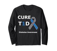 T1D Cure Type 1 Diabetes Awareness Blue Ribbon Diabetic Maglia a Manica