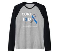 T1D Cure Type 1 Diabetes Awareness Blue Ribbon Diabetic Maglia con Maniche Raglan
