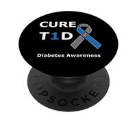 T1D Cure Type 1 Diabetes Awareness Blue Ribbon Diabetic PopSockets PopGrip Adesivo