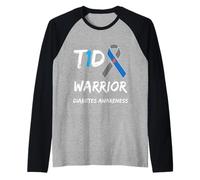 T1D Warrior Type 1 Diabetes Awareness Blue Ribbon Maglia con Maniche Raglan