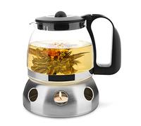 T24 Teiera in vetro da 1250 ml con setaccio, resistente al calore, rimovibile, in acciaio inox, filtro per tè, con fornello