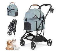 T3 Pet Stroller 3 in 1 Dog Cat Stroller for Small Medium Dogs Cats, Foldable Lightweight Puppy Stroller Pet Carrier Car Seat with Detachable Carrier, Pet Gear Travel Dog Stroller, Green