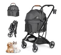 T3 Pet Stroller 3 in 1 Dog Cat Stroller for Small Medium Dogs Cats, Foldable Lightweight Puppy Stroller Pet Carrier Car Seat with Detachable Carrier, Pet Gear Travel Dog Stroller, Black