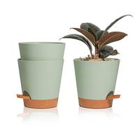 T4U 14cm Vasi per Piante Autoirriganti Set di 3, Vasi da Esterno Plastica Rotonda, Decorativi Interno Moderni con Sottovasi per Casa e Ufficio, Verde