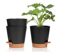 T4U 16.5cm Vasi per Piante Autoirriganti Set di 3, Vasi da Esterno Plastica Rotonda, Vasi Decorativi Interno Moderni con Sottovasi per Casa e Ufficio, Nero