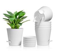 T4U 16.5cm Vasi per Piante Autoirriganti Set di 6, Vasi da Esterno Plastica Rotonda,Decorativi Interno Moderni con Sottovasi per Casa e Ufficio, Bianco