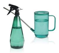 T4U 1L Annaffiatoio a becco lungo, Set di 2 Spruzzatore in plastica con beccuccio in acciaio inox, Nebulizzatore con flacone spray a nebulizzazione fine con manico per giardinaggio e pulizia