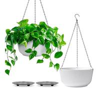 T4U 20 cm (8 Pollici) Vasi Sospesi, Vasi da Parete per Piante da Interno, Vasi Appendere Bianchi con Foro di Drenaggio, Design a Righe Verticali, per Amanti delle Piante, Balcone e Casa, Set da 2