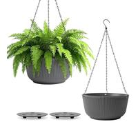 T4U 20 cm (8 Pollici) Vasi Sospesi, Vasi da Parete per Piante da Interno, Vasi Appendere Grigi con Foro di Drenaggio, Design a Righe Verticali, per Amanti delle Piante, Balcone e Casa, Set da 2