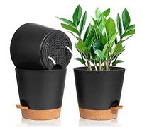 T4U 20cm Vasi per Piante Autoirriganti Set di 3, Vasi da Esterno Plastica Rotonda, Vasi Decorativi Interno Moderni con Sottovasi per Casa e Ufficio, Nero