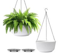 T4U 25 cm (10 Pollici) Vasi Sospesi, Vasi da Parete per Piante da Interno, Vasi Appendere Bianchi con Foro di Drenaggio, Design a Righe Verticali, per Amanti delle Piante, Balcone e Casa, Set da 2