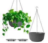 T4U 25 cm (10 Pollici) Vasi Sospesi, Vasi da Parete per Piante da Interno, Vasi Appendere Grigio con Foro di Drenaggio, Design a Righe Verticali, per Amanti delle Piante, Balcone e Casa, Set da 2