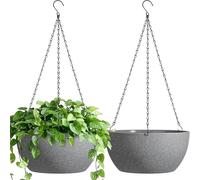 T4U Set di 2 vasi da fiori sospesi in plastica, diametro 30 cm, grigio, per interni ed esterni, con gancio, rotondi, grandi