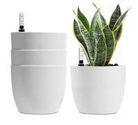 T4U Vaso con Sistema di Auto-irrigazione Bianco Plastica 18 CM Set di 4, Set Completo Piante Vaso Fioriera Giardino Da Interno Ed Esterno per Fiori, Erbe, Violette Africane, Succulente