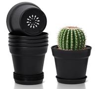 T4U Vaso per Piante da Interno 12.5 cm in Plastica con Sottovaso Set da 6 Vasi Rotondi con Fori di Drenaggio per Erbe e Piante Vasi per Orchidee per Casa Balcone Nero