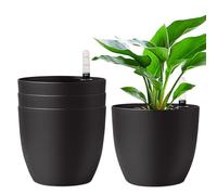 T4U vaso per piante da interno 18 cm con sistema di autoirrigazione e indicatore del livello dell’acqua, vaso nero set da 4, contenitore con serbatoio per uso interno ed esterno