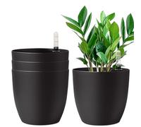 T4U vaso per piante da interno 22 cm con sistema di autoirrigazione e indicatore del livello dell’acqua, vaso nero set da 4, contenitore con serbatoio per uso interno ed esterno