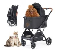T5 Luxury Pet Stroller for Medium Dog Under 60lbs or 2 Small Dogs & Cats with 180° canopy, Sun Shades, Foldable Dog Stroller for Multiple Pets,