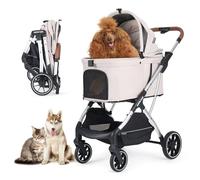 T5 Luxury Pet Stroller for Medium Dog Under 60lbs or 2 Small Dogs & Cats with 180° canopy, Sun Shades, Foldable Dog Stroller for Multiple Pets, (beige)
