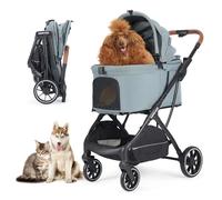 T5 Luxury Pet Stroller for Medium Dog Under 60lbs or 2 Small Dogs & Cats with 180° canopy, Sun Shades, Foldable Dog Stroller for Multiple Pets, (Green)