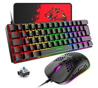 T60 Set Tastiera e Mouse da Gioco, Mini 60% Tastiera Meccanica Compatta 62 Tasti, 19 Rainbow LED Light, UK Layout + Mouse da Gioco a 6400 DPI + Mouse Pad per PC, Laptop - Interruttore Blu/Nero