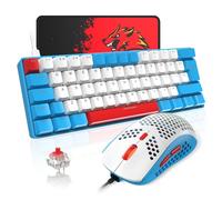T60 Set Tastiera e Mouse da Gioco, Mini 60% Tastiera Meccanica Compatta 62 Tasti, 19 Rainbow LED Light, UK Layout + Mouse da Gioco a 6400 DPI + Mouse Pad per PC, Laptop - Interruttore Rosso/Blu