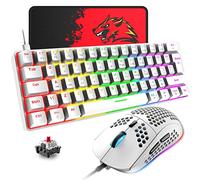 T60 Set Tastiera e Mouse da Gioco, Mini 60% Tastiera Meccanica Compatta 62 Tasti, 19 Rainbow LED Light, UK Layout + Mouse da Gioco a 6400 DPI + Mouse Pad per PC, Laptop - Interruttore Rosso/Bianco
