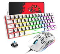 T60 Set Tastiera e Mouse da Gioco, Mini 60% Tastiera Meccanica Compatta 62 Tasti, 19 Rainbow LED Light, UK Layout + Mouse da Gioco a 6400 DPI + Mouse Pad per PC, Laptop - Interruttore Blu/Bianco