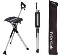 Ta-Da Chair Series 2 - Bastone da Trekking con Seduta, Sgabello Esterno Pieghevole e Robusto (Max 136kg), Telaio in Alluminio, Ideale per Escursionismo e Attività Outdoor - Nero, 92cm