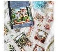 Ta Merry 18 Fogli Scrapbooking Adesivi Scrapbooking Accessori Bullet Journal Sticker Aesthetic Sticker per Journaling,Album Fai Da Te(Flowers outside the window)