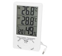 TA298 White Plastic Indoor Outdoor LCD Digital Thermometer w Hygrometer Clock