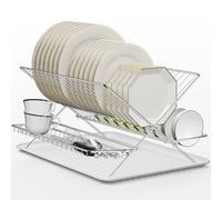 TABABAO Rack di asciugatura per piatti con vassoio gocciolante, Upgrade 3 Tier Pieghevole Dish Drainer in acciaio inox, Piatto Rack per bancone cucina, Pieghevole Dish Rack per lavello da cucina