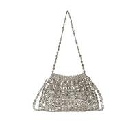 TABAGFKFNV Borsa a tracolla da donna fatta a mano Gnocco acrilico con perline piatte color argento dorato da trasportare con una sola mano(Silver)