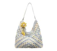 TABAGFKFNV Borsa a tracolla in paglia intrecciata da donna con manico for borse da vacanza al mare di grande capacità(Blue)