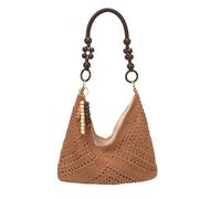 TABAGFKFNV Borsa da spiaggia all'uncinetto for donna Borsa a tracolla in tessuto con manico in rilievo for lo shopping for le vacanze estive(Khaki)