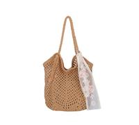 TABAGFKFNV Borsa estiva da donna in paglia intrecciata scavata Borsa da viaggio for vacanze da spiaggia lavorata a maglia di grande capacità retrò(Khaki)