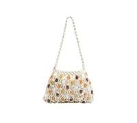 TABAGFKFNV Borsa in tessuto con perline stile Corda di cera fatta a mano Borsa a mano in tinta unita con spalla scavata Borsa all'uncinetto quotidiana(Beige)