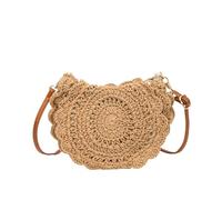 TABAGFKFNV Borse a tracolla da donna a tracolla da spiaggia estiva rotonde in tessuto vintage(Khaki)