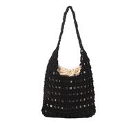 TABAGFKFNV Borse a tracolla da donna casual in paglia cava con lettere, borse da spiaggia estive grandi intrecciate a mano(Black)