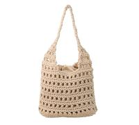 TABAGFKFNV Borse a tracolla da donna casual in paglia cava con lettere, borse da spiaggia estive grandi intrecciate a mano(Beige)