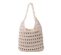 TABAGFKFNV Borse a tracolla da donna casual in paglia cava con lettere, borse da spiaggia estive grandi intrecciate a mano(White)